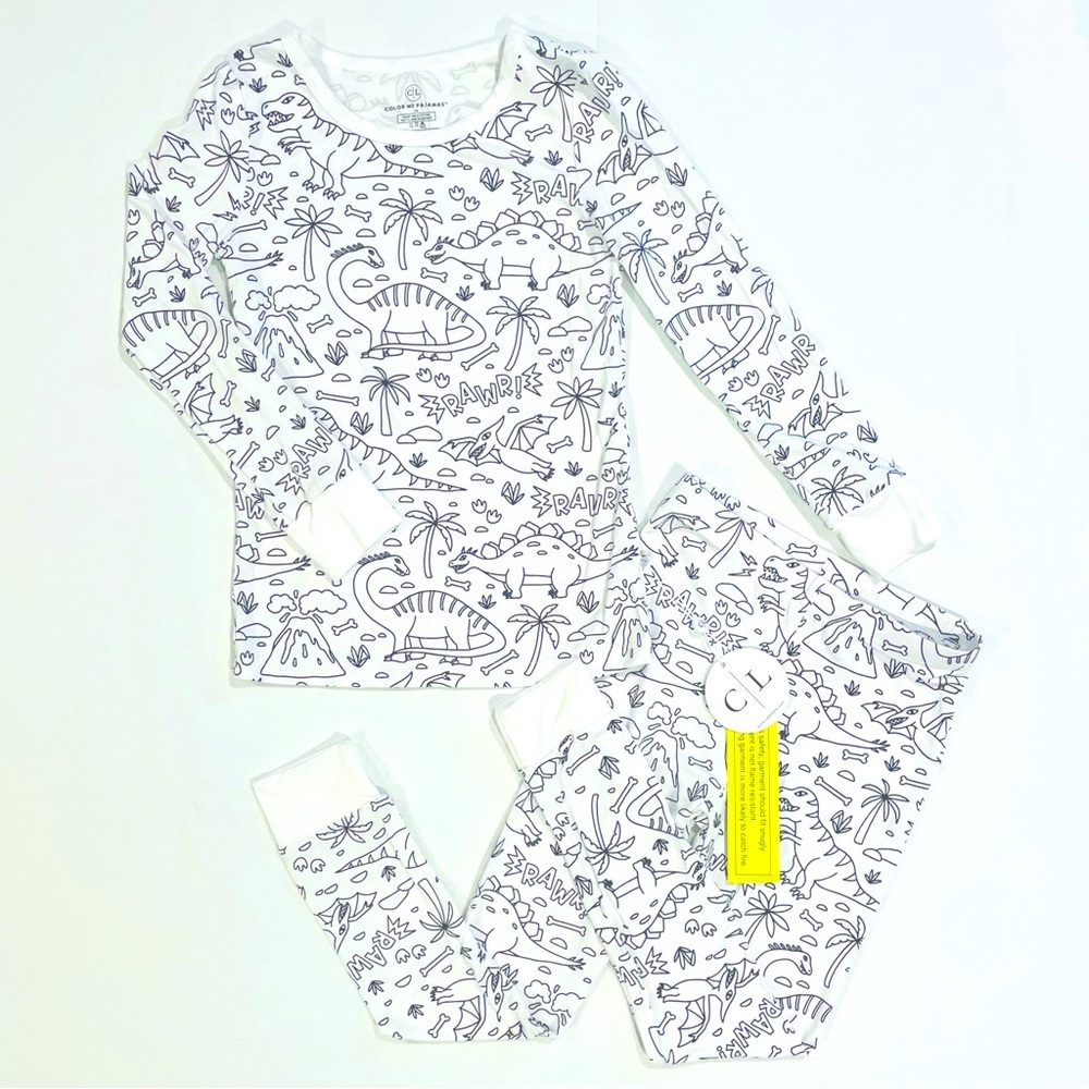 New Caden Lane Colorable Pajamas Set Boys 7/8 Girls Dinosaurs Bamboo Two Piece